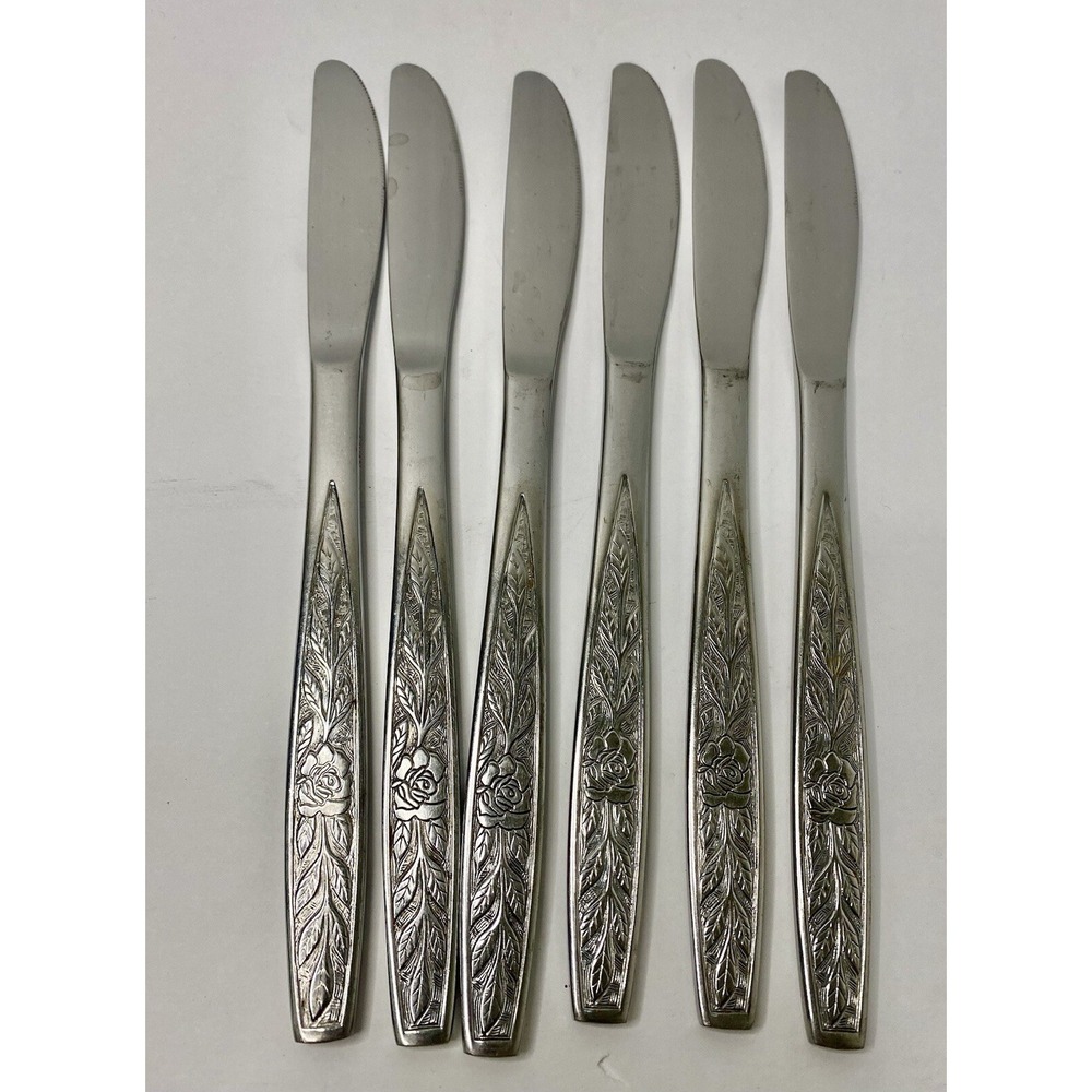 Stanley Roberts Granata Rose Dinner Knives Glossy Lot of 6 Replacements
